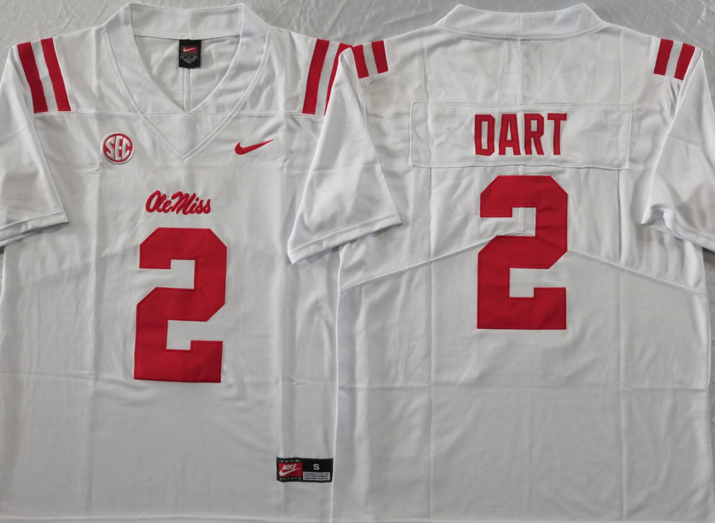 Men's Ole Miss Rebels Jaxson Dart White Game Jersey