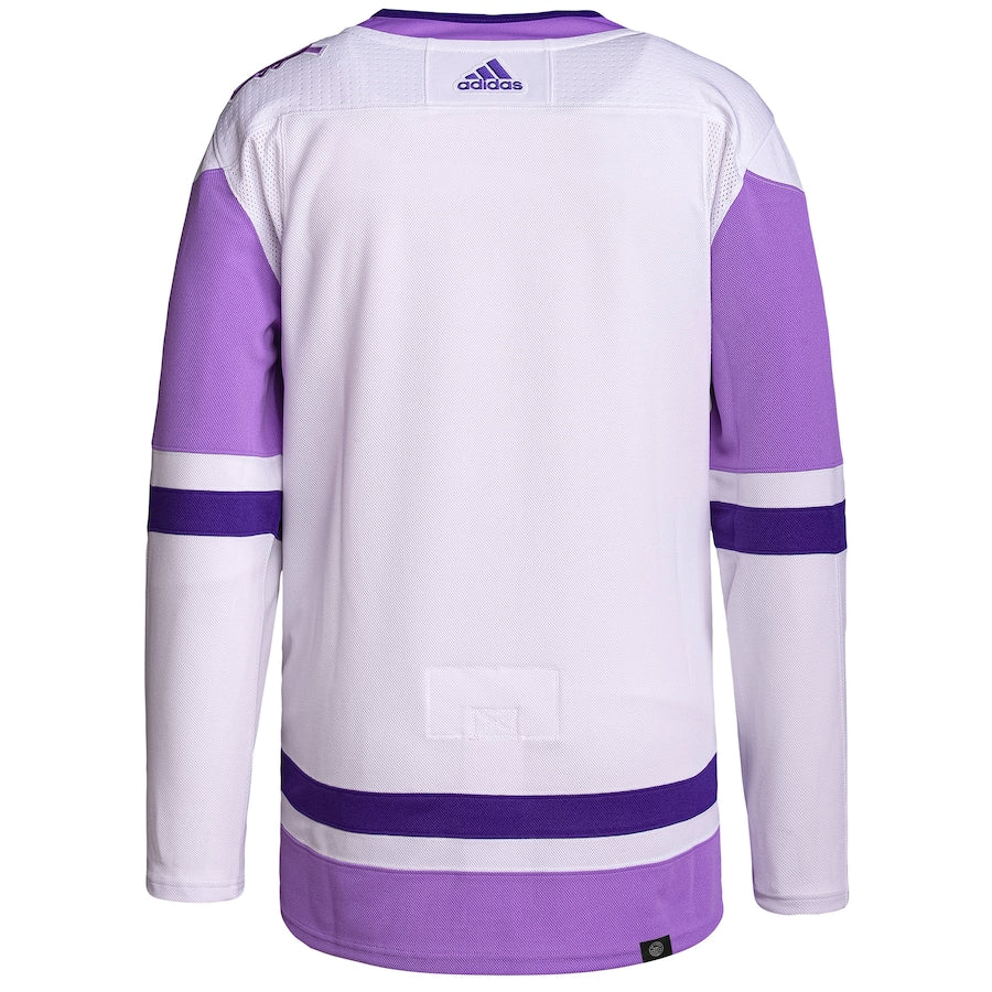 Custom Calgary Flames Hockey Fights Cancer Primegreen Blank Practice Jersey - White/Purple