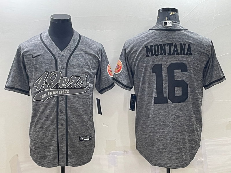 Men's San Francisco 49ers Joe Montana Grey Game Jersey Joint Edition