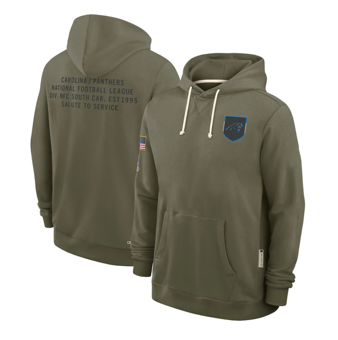 Men's Carolina Panthers Olive 2025 Salute to Service Sideline Standard Issue Dri-FIT Hoodie
