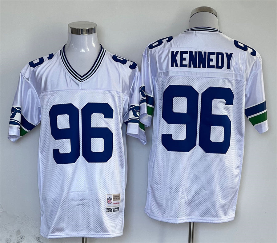 Men's Seattle Seahawks Cortez Kennedy White Legacy Replica Jersey1