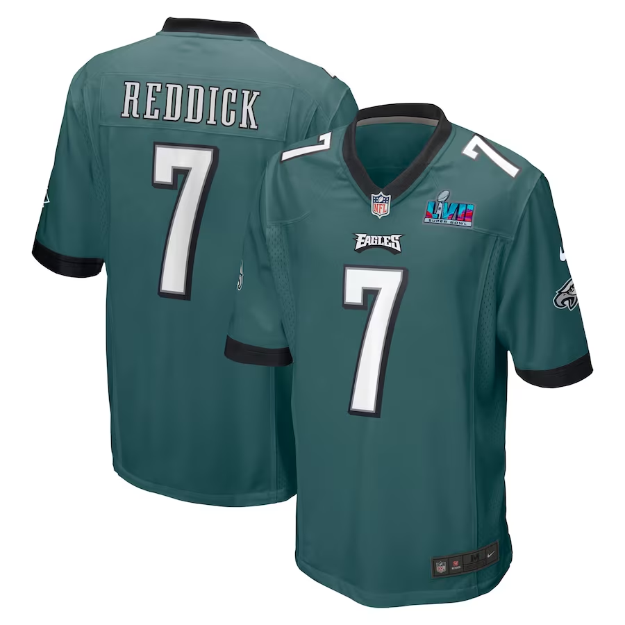 Men's Philadelphia Eagles Haason Reddick Midnight Green Super Bowl LVII Patch Game Jersey