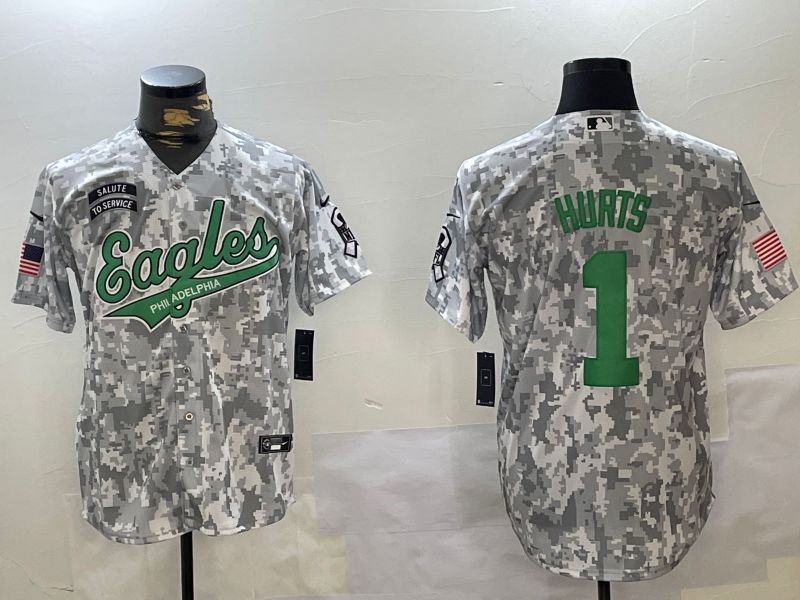 Men's Philadelphia Eagles Jalen Hurts Arctic Camo 2024 Salute to Service Player Jersey