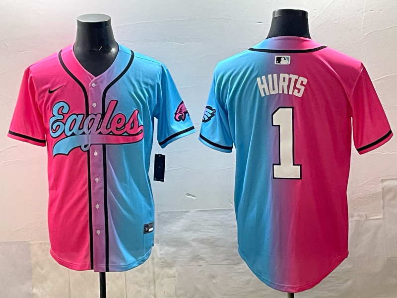 Men's Philadelphia Eagles Jalen Hurts #1 Pink/Blue Game Jersey