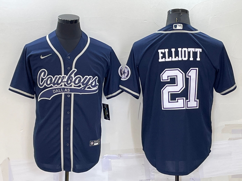 Men's Dallas Cowboys Ezekiel Elliott Navy Game Jersey Joint Edition