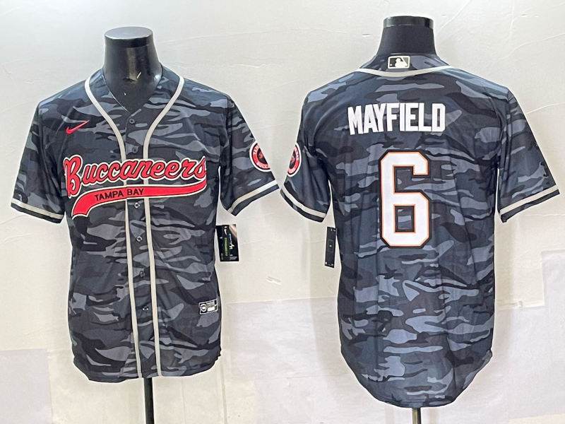 Men's Tampa Bay Buccaneers Baker Mayfield #6 Grey Camouflage Team Game Jersey