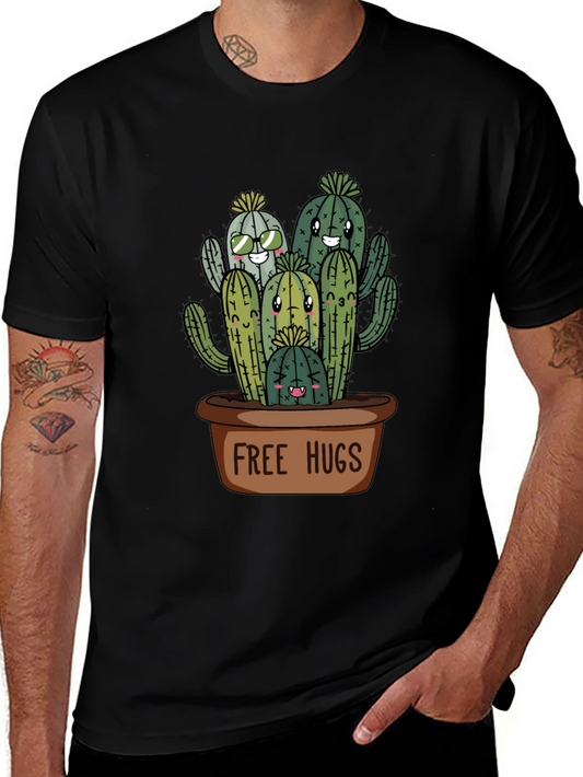 Free Hugs Cactus Graphic Tee - Black Cotton Blend