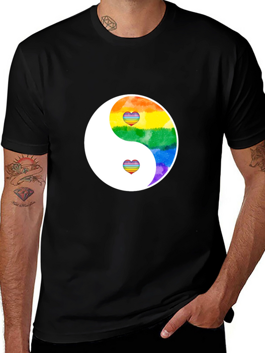 Rainbow Yin Yang Heart Graphic T-Shirt