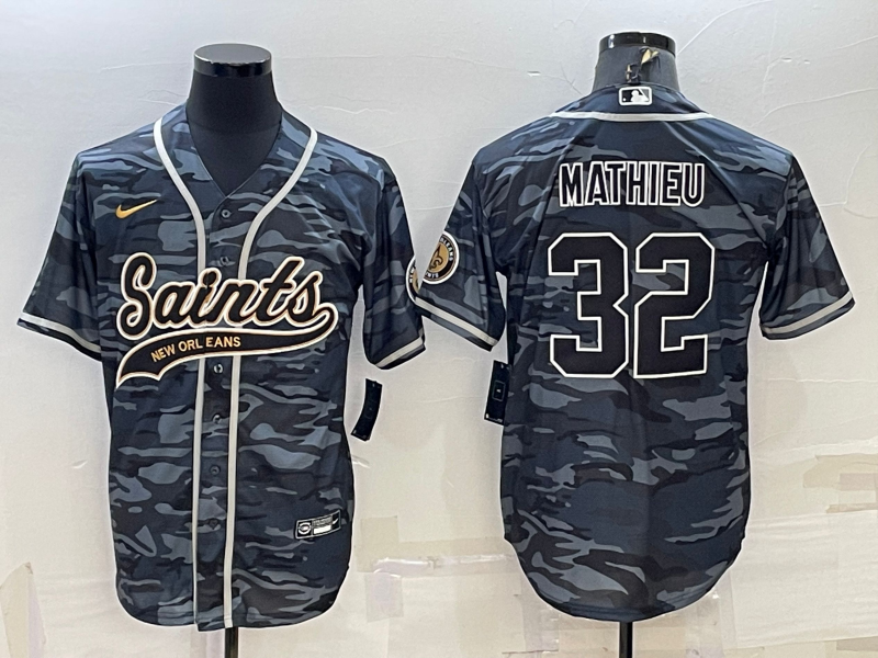 Men's New Orleans Saints Tyrann Mathieu Grey Camouflage Game Jersey Joint Edition