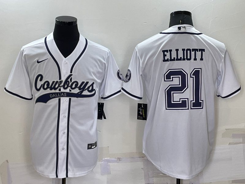 Men's Dallas Cowboys Ezekiel Elliott White Game Jersey Joint Edition