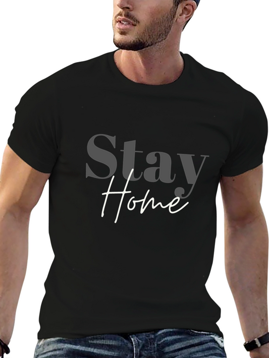Stay Home Graphic Tee - Black Cotton Blend