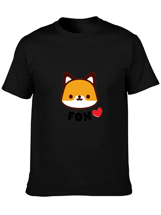 Cute Fox Graphic Black T-Shirt for Men