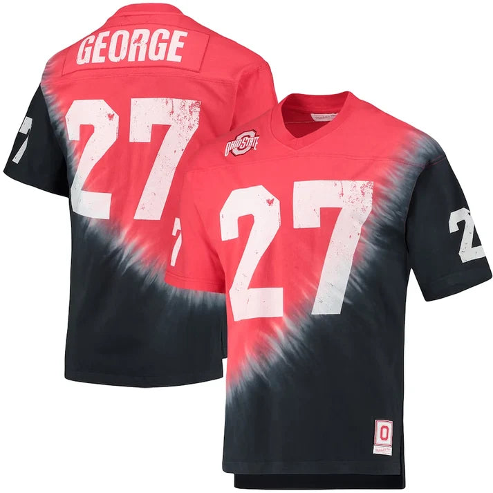Men's Ohio State Buckeyes Eddie George Black/Scarlet Tie-Dye V-Neck T-Shirt