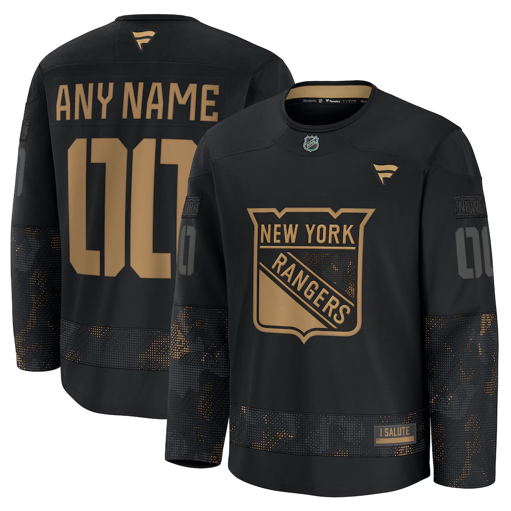 Men's New York Rangers Fanatics Black 2024 Military Appreciation Practice Custom Jersey