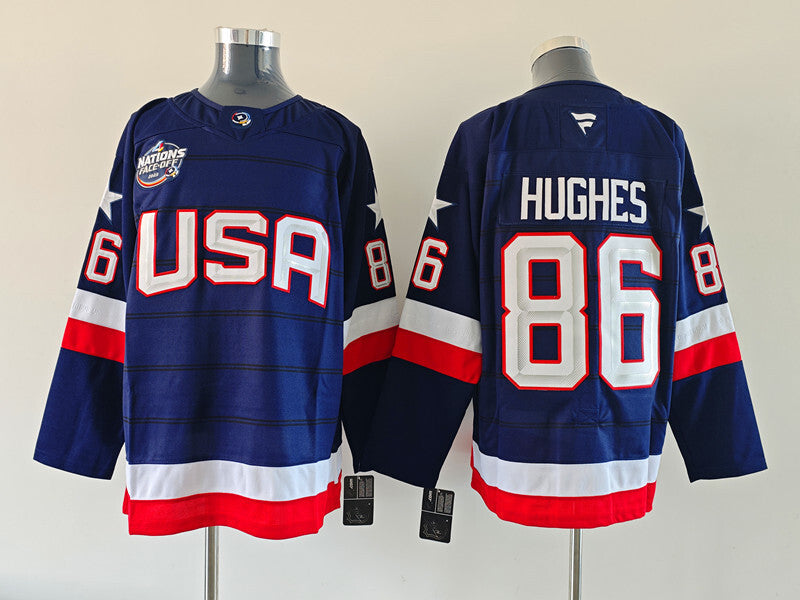 Men's United States 2025 4 Nations Face-Off Jack Hughes Fanatics Navy Breakaway Jersey