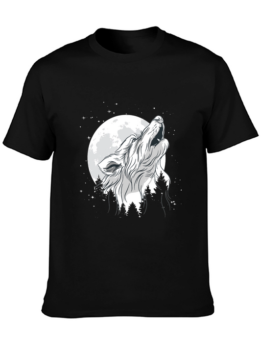 Wolf Howling at Moon Graphic Black T-Shirt