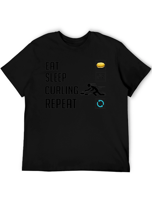Eat Sleep Curling Repeat Black T-Shirt
