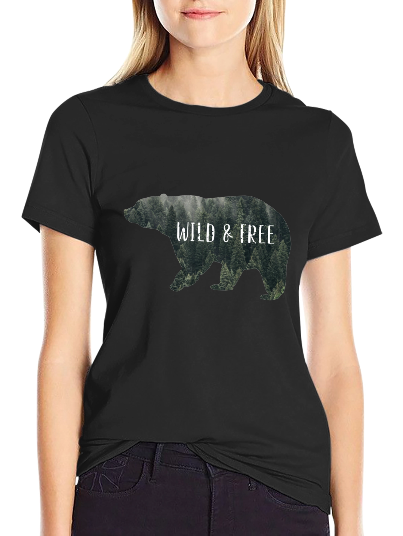 Wild & Free Bear Graphic T-Shirt - Black