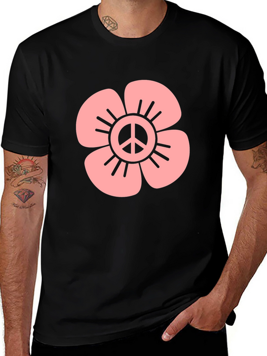 Peace Flower Graphic Tee - Black Cotton Blend