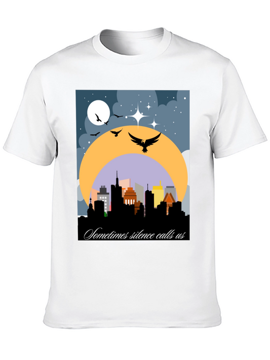 Night Cityscape Graphic Tee - Sometimes Silence Calls Us