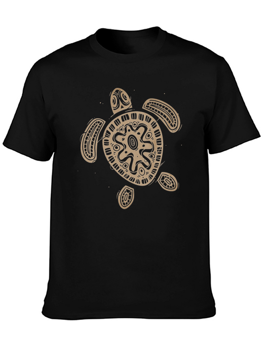 Tribal Turtle Graphic Tee - Black Cotton