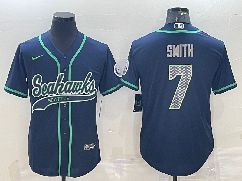 Men's Seattle Seahawks Geno Smith Navy Game Jersey Joint Edition