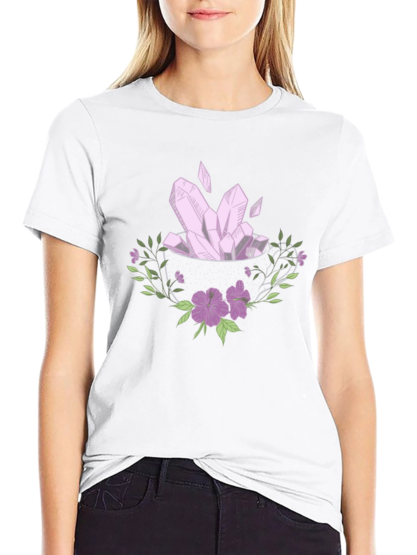 Crystal & Floral Graphic Tee - Black