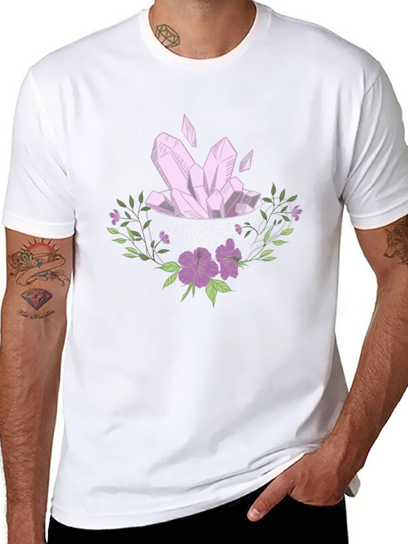 Crystal & Floral Graphic Tee - Black