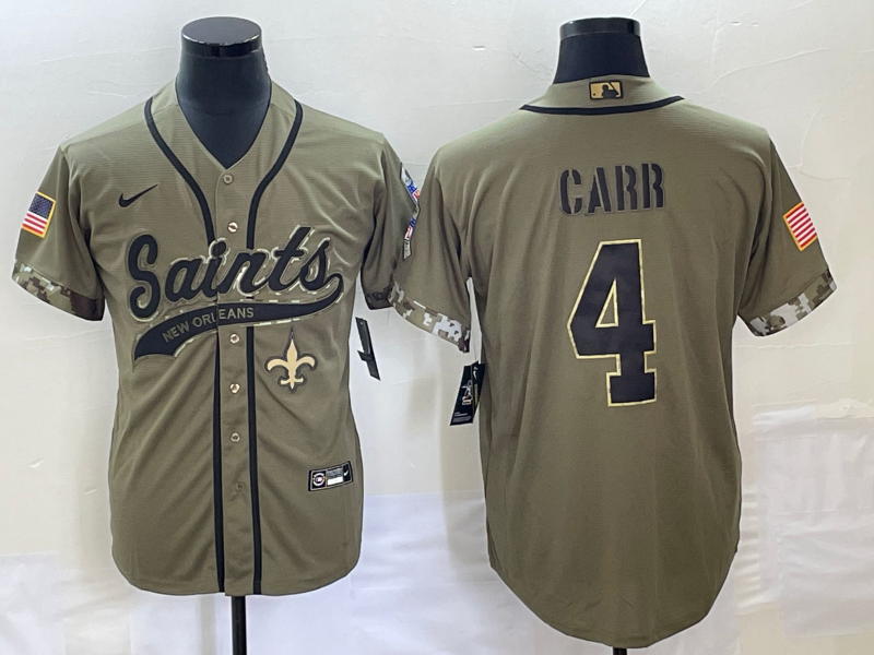 Men's New Orleans Saints Derek Carr Olive 2022 Salute To Service Retired Player Limited Jersey Joint Edition
