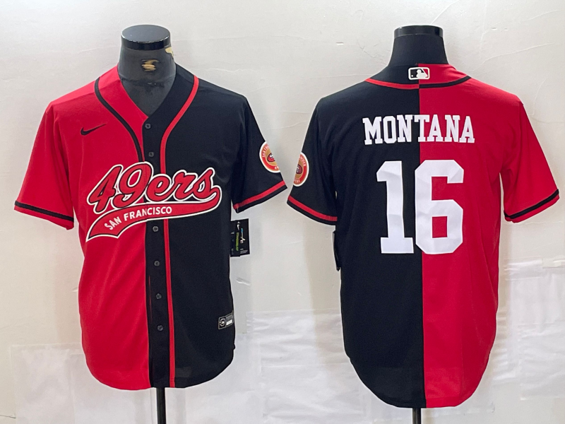 Men's San Francisco 49ers Joe Montana Red/Black Game Player Jersey Joint Edition