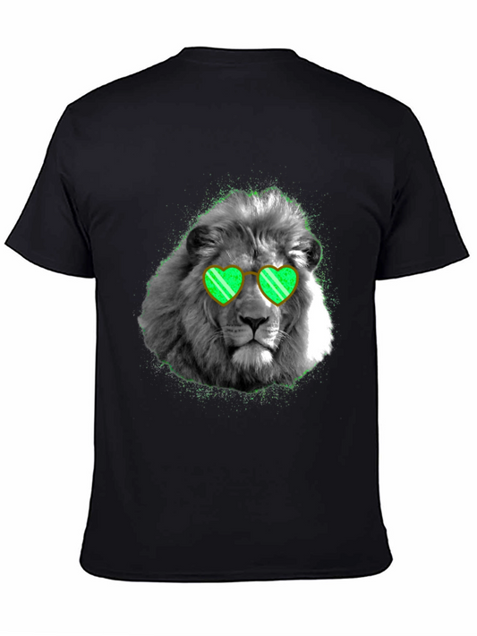 Lion with Heart Glasses T-Shirt - Black Cotton Tee