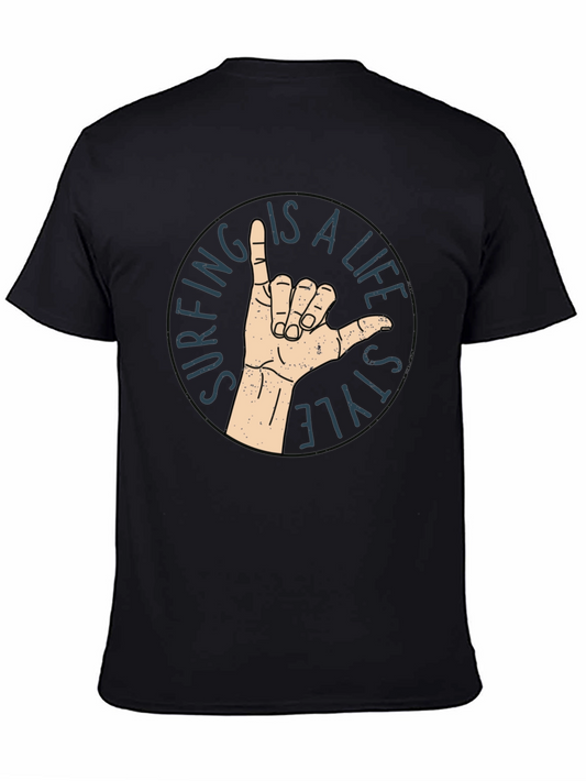 Surfing Lifestyle Graphic Tee - Black Cotton Blend