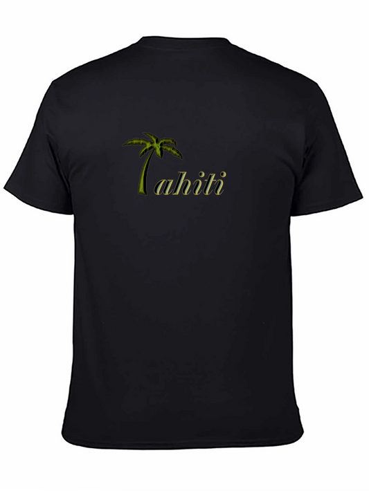 Tahiti Palm Tree Graphic Tee - Black Cotton T-Shirt
