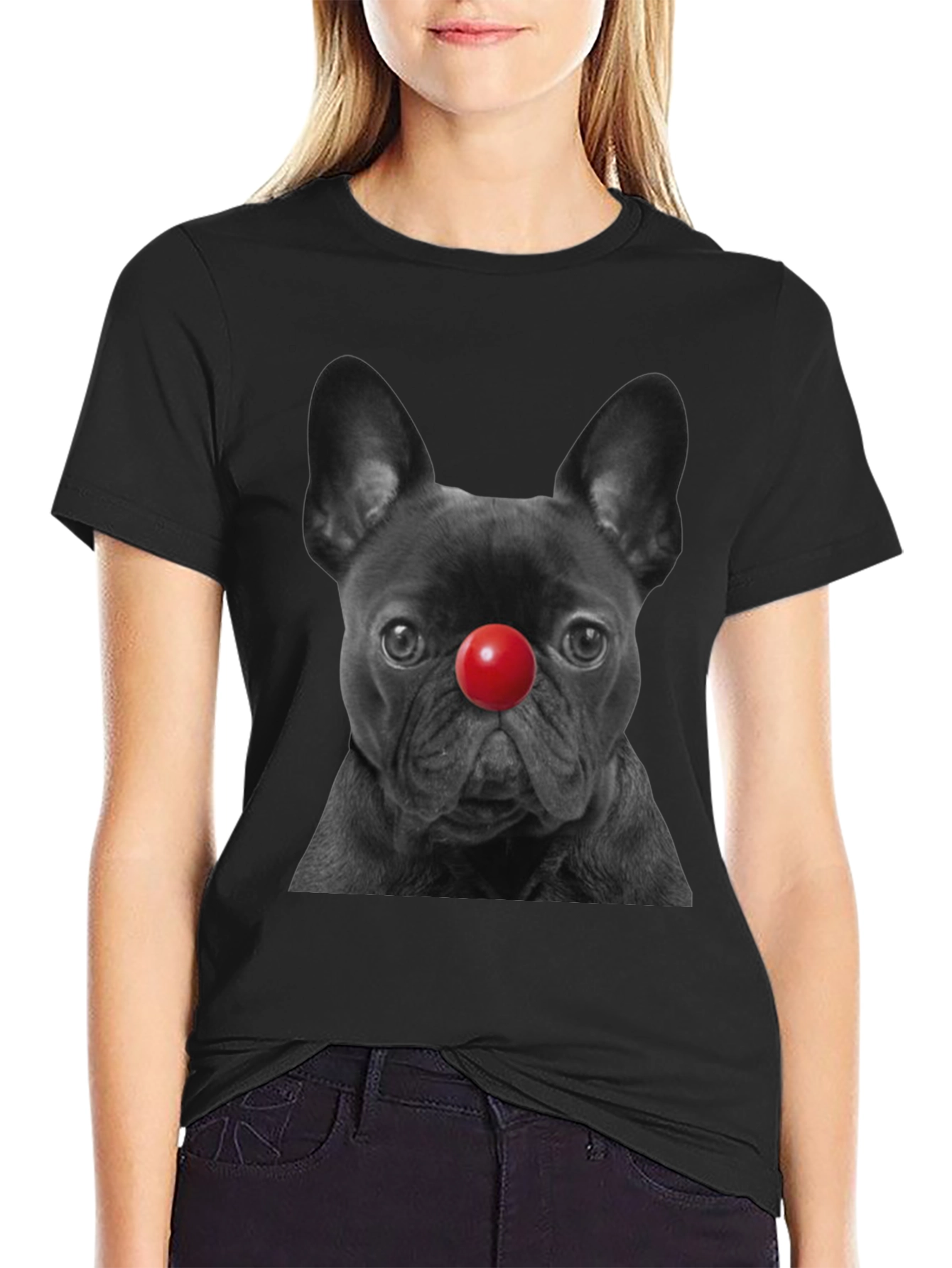 Dog with Red Nose Graphic T-Shirt