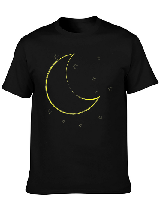 Crescent Moon & Stars Graphic Tee - Black Cotton Blend