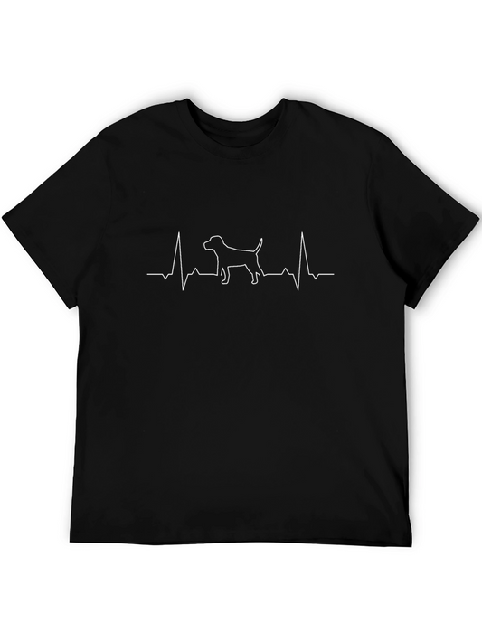 Dog Heartbeat T-Shirt - Black Casual Animal Lover