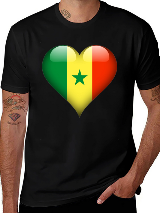 Senegal Flag Heart T-Shirt - Black Tee