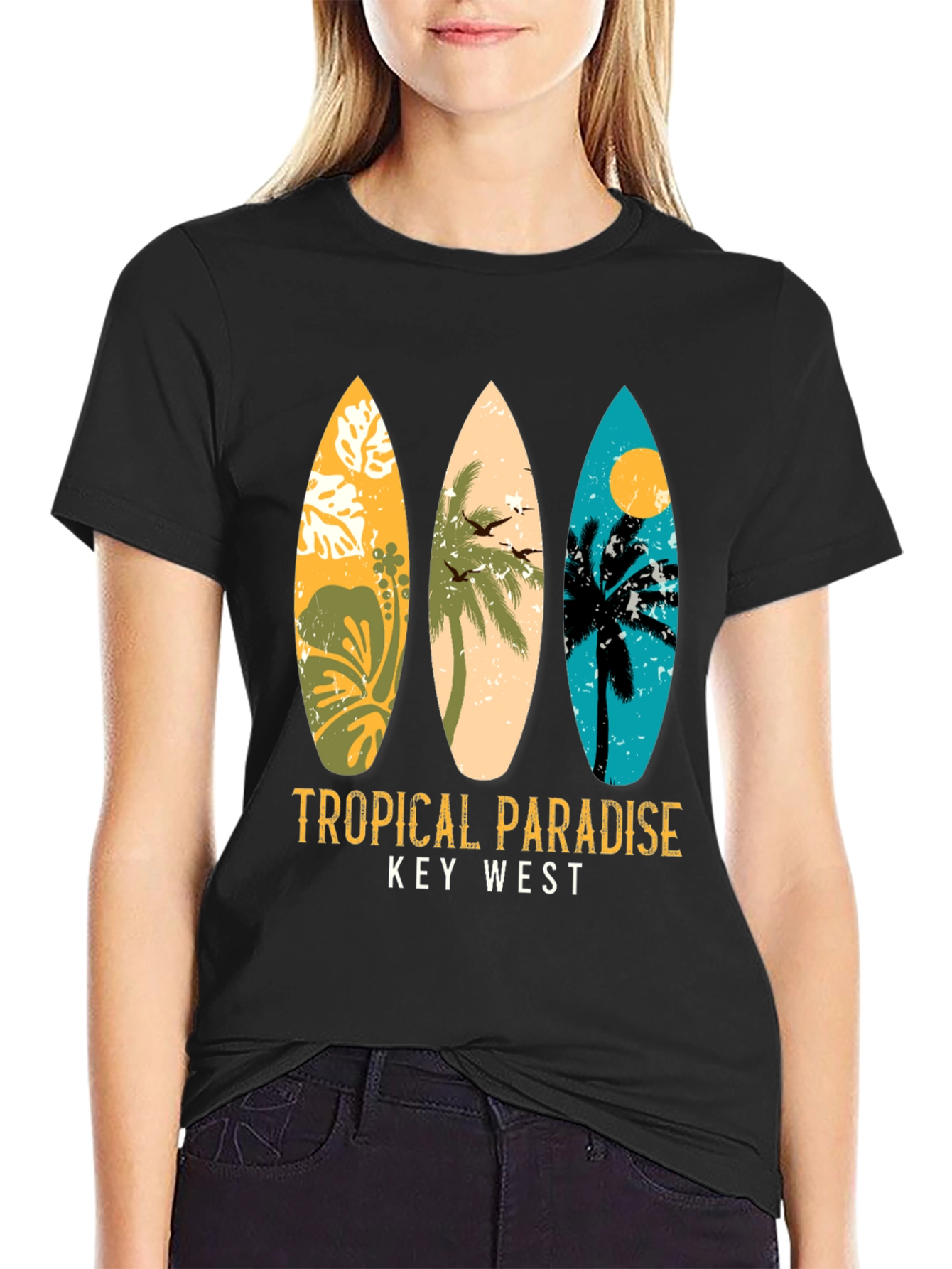Tropical Paradise Key West Surfboard Graphic T-Shirt