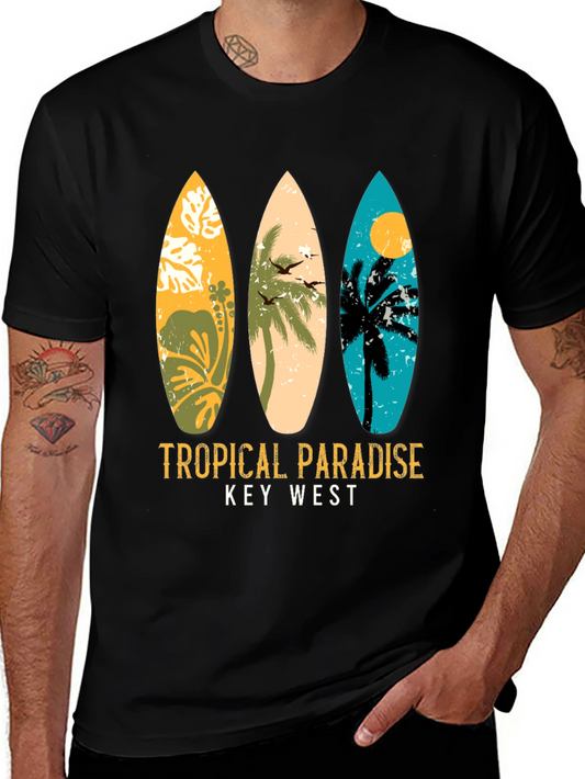 Tropical Paradise Key West Surfboard Graphic T-Shirt