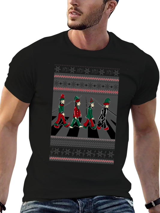 Christmas Elf Abbey Road T-Shirt - Holiday Beatles Parody